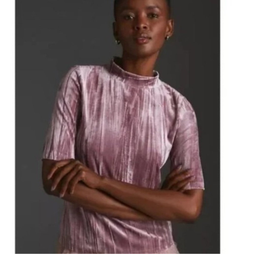 Pilcro Anthro Crushed Velvet Mauve Half Sleeve Top Mock Neck Size XL